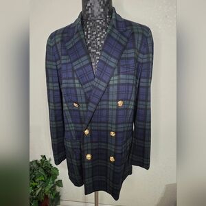 Ralph Lauren Navy and Forest Plaid Blazer